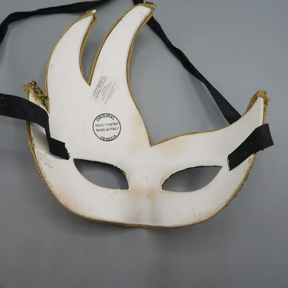 Venezia‎ Hand Painted Mask Italy Halloween Masquerade Gold Green Paper Mache
